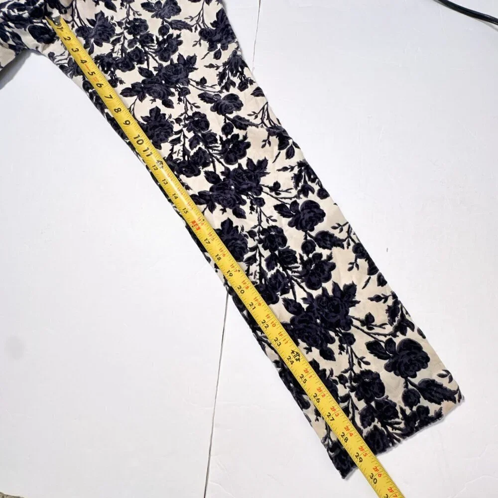 Tory Burch Dayton Floral Velvet Pants Size 8 Ivory Purple Flocked